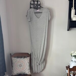 Gray and White Striped Maxi Dress